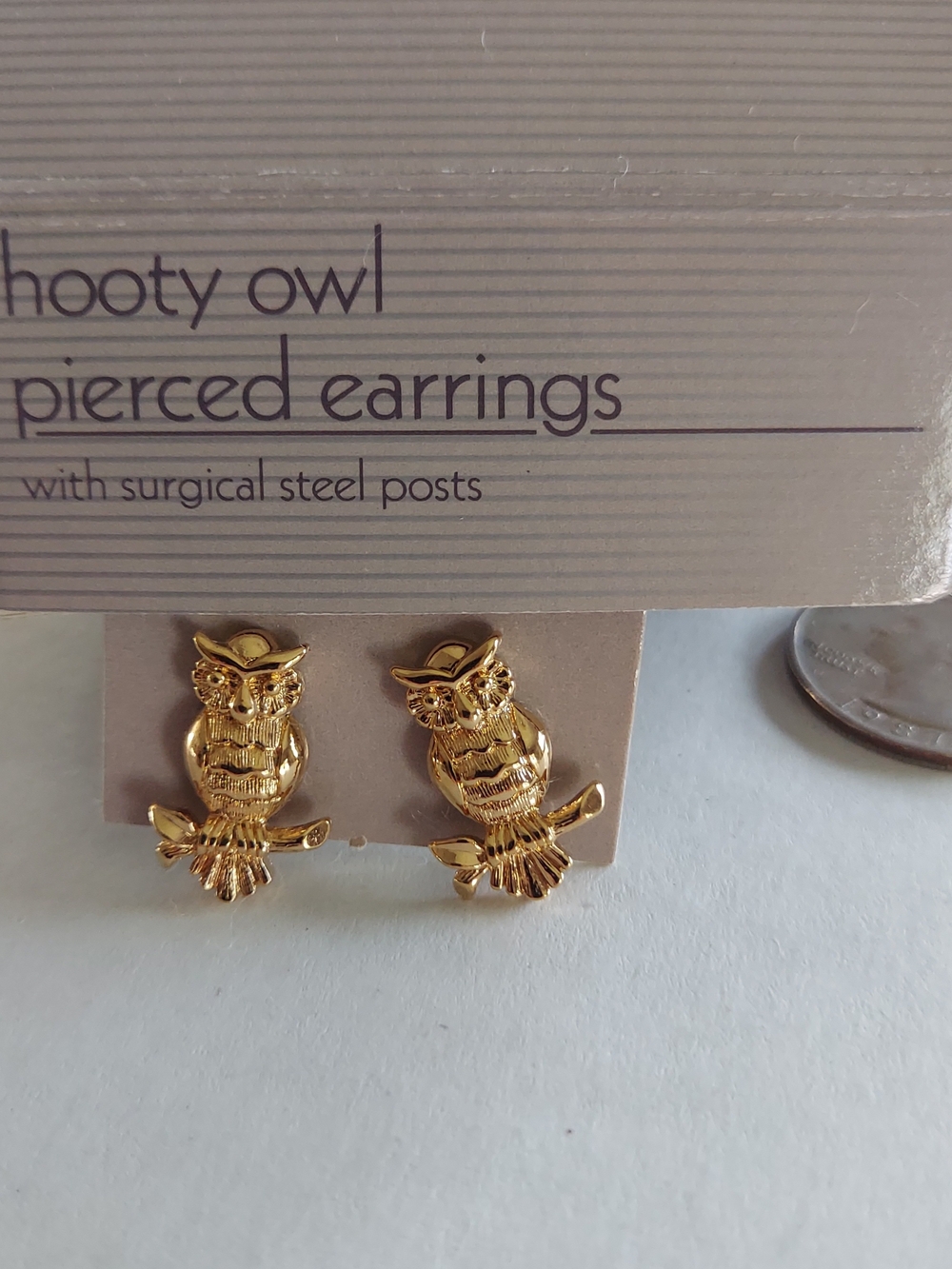Vintage Avon Hooty Gold Tone Owl Stud Earrings